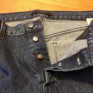 J Brand jeans with hi low hem at ankle length.  Button fly.  EUC